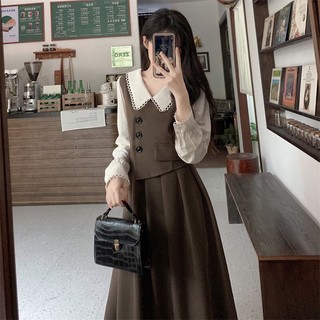 Dress New Collar Style Vintage Lengan Cream Dress lebaran  - G019