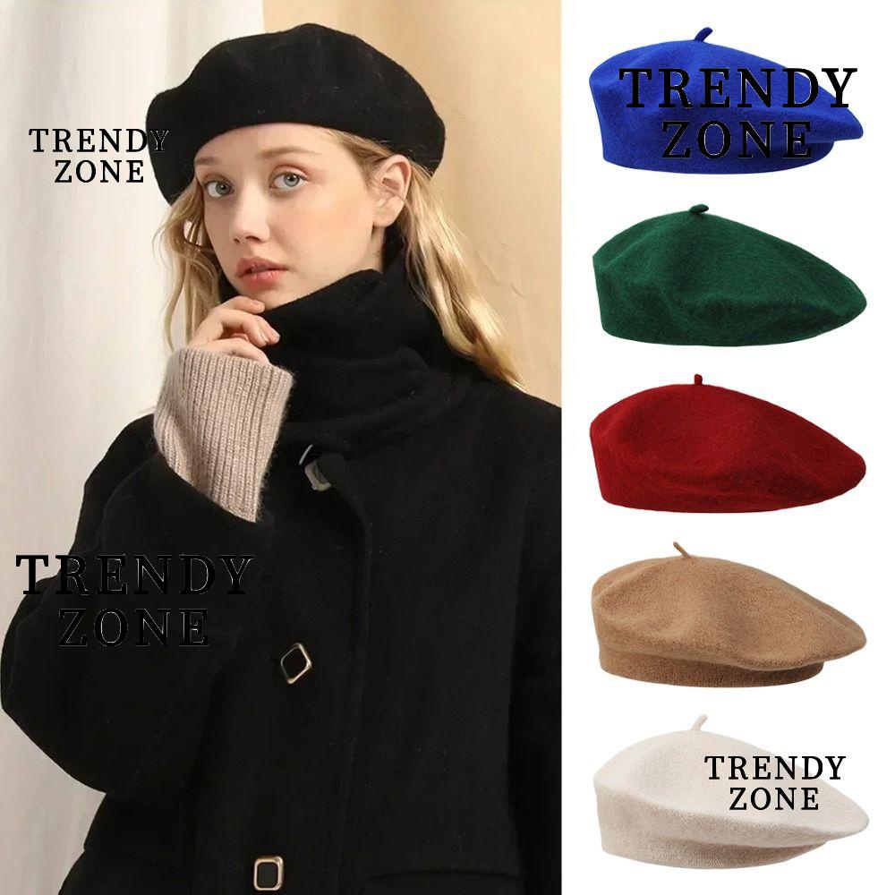 Trendyzone หมวกเบเร่ต์ ผ้าวูล สีพื้น สไตล์ฝรั่งเศส ย้อนยุค หรูหรา เข้ากับทุกชุด เหมาะกับฤดูใบไม้ร่วง ฤดูหนาว สําหรับผู้หญิง