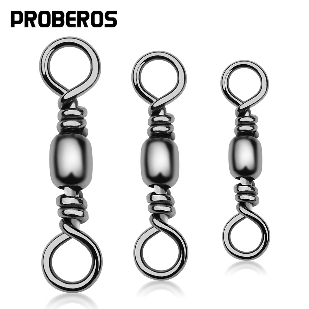Proberos 50 ชิ้น/ล็อตสแตนเลสสตีล 12-10-9-8-7-6-5-4-3-2-1 # ปลา Hook Lures Connector หมุน Snap 8 รูป Solid แหวนอุปกรณ์ตกปลา