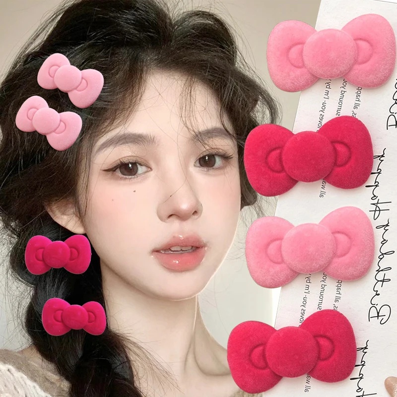 กิ๊บติดผม ผ้ากํามะหยี่ ประดับโบว์ ขนาดเล็ก สีชมพู แฟชั่นฤดูใบไม้ร่วง และฤดูหนาว สําหรับผู้หญิง
