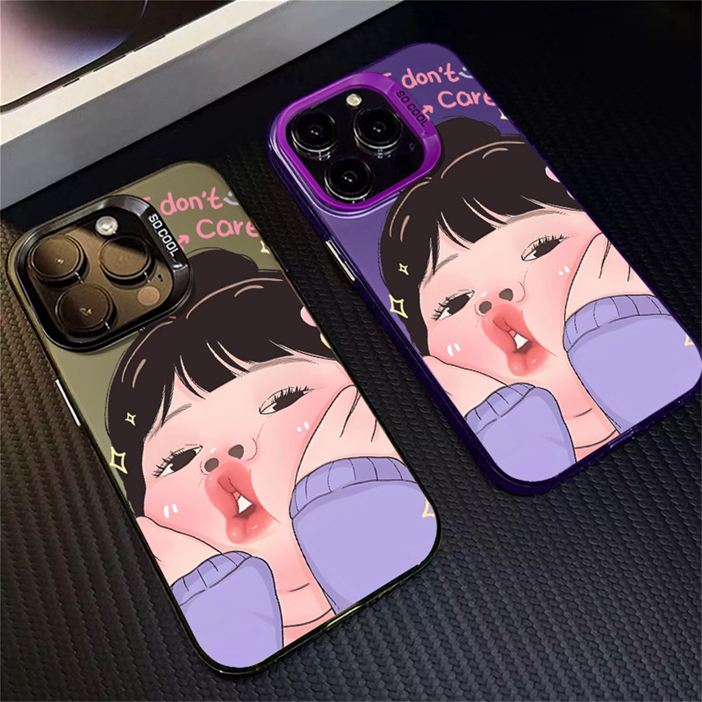 เข้ากันได้กับ IPhone 16 15 14 11 13 Pro XS Max X XR 12 หรูหราสาวน่ารักปุ่มโลหะเคสโทรศัพท์ปลอกป้องกันกล้องฝาครอบกันกระแทก