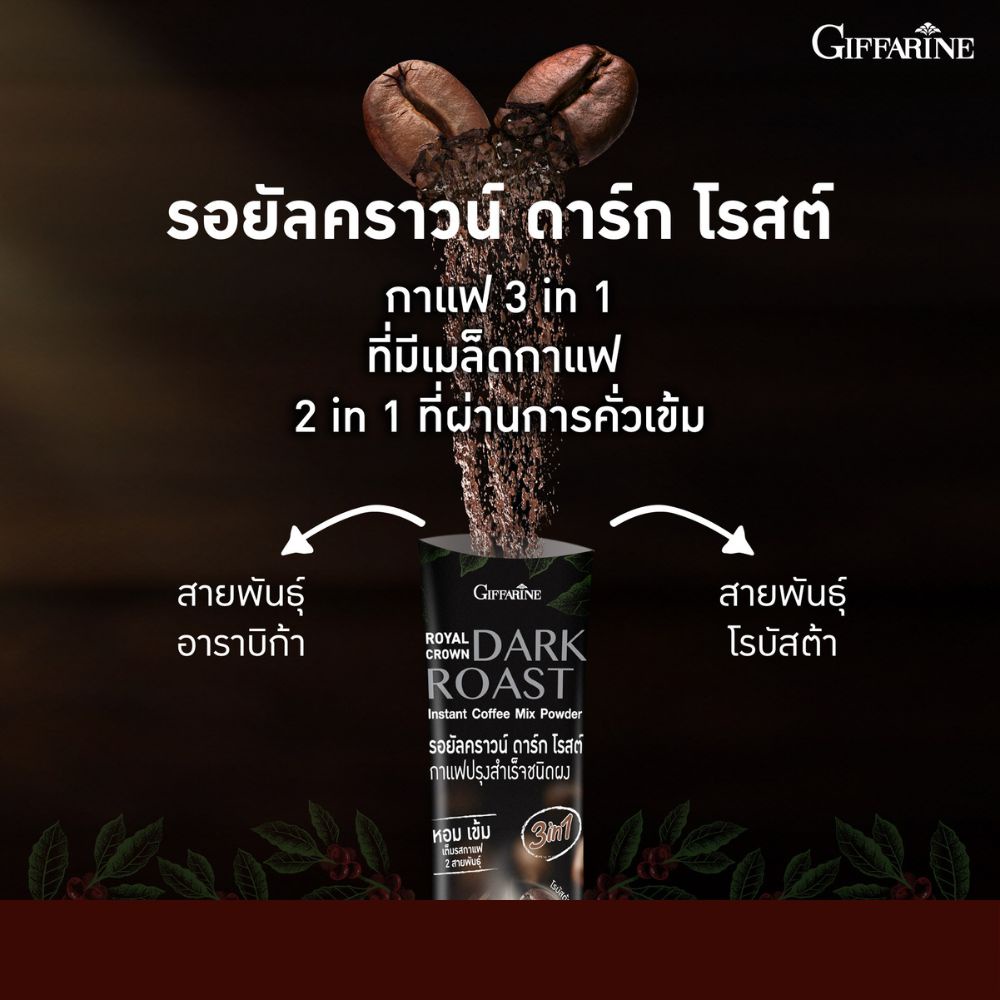 ใหม่! กิฟฟารีน กาแฟ คั่วเข้ม อาราบิก้าผสมโรบัสต้า รอยัลคราวน์ ดาร์ก โรสต์ Giffarine Royal Crown Dark Roast