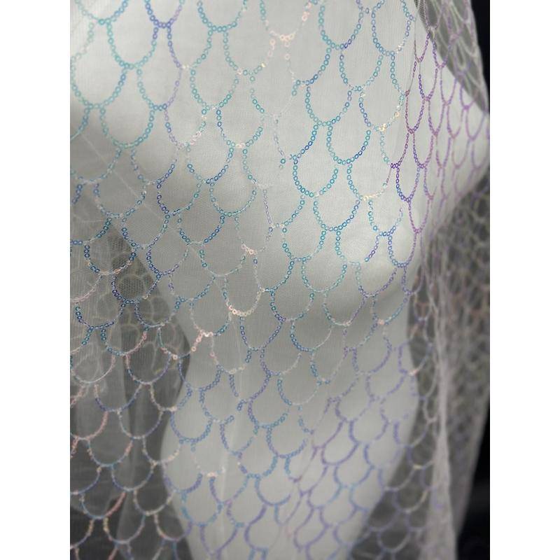 [โดยรวม 1PC โดยไม่ต้องตัด] 0.5yard เกล็ดปลาเลื่อมเกจมุมมองลูกไม้ตาข่ายสีสันสดใส
