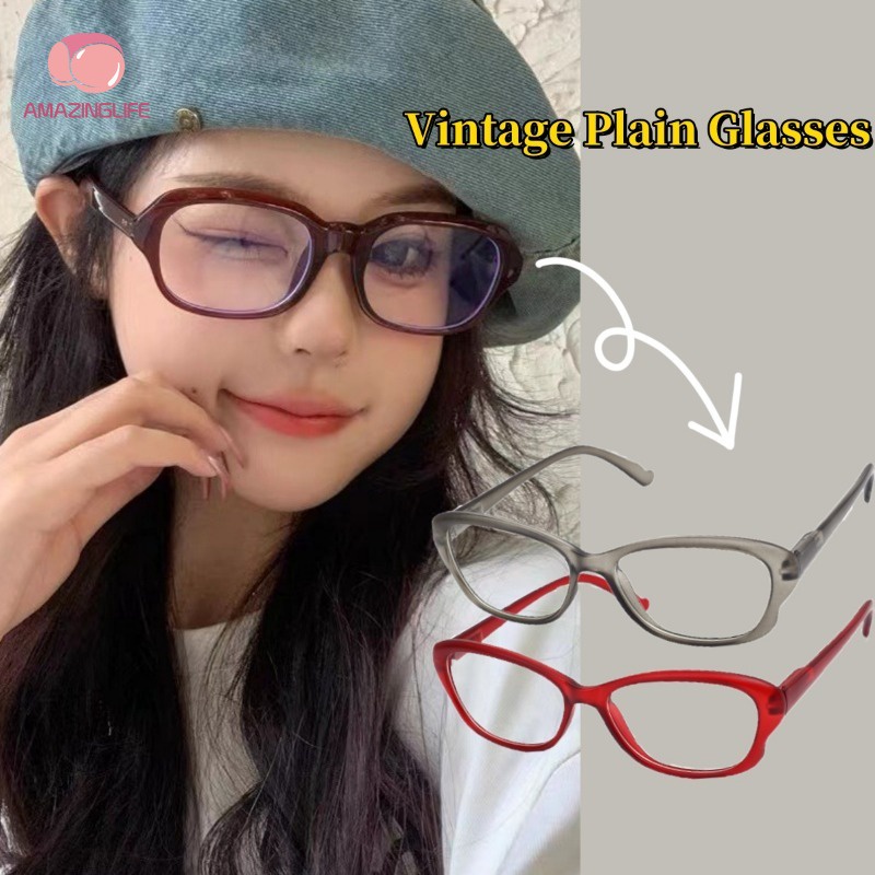 แว่นตาแฟชั่น กรอบสีแดง Y2K ทรงวงรี ขนาดเล็ก สไตล์วินเทจ เรียบง่าย สําหรับเด็กผู้หญิง 1 ชิ้น