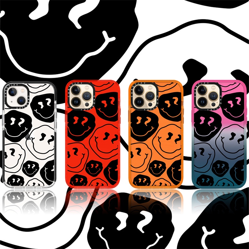 Casetify X เคสโทรศัพท์มือถือ กันกระแทก ลายหน้ายิ้ม ไล่โทนสีส้ม แดง สําหรับ iPhone 15 14 13 12 11 Pro Max