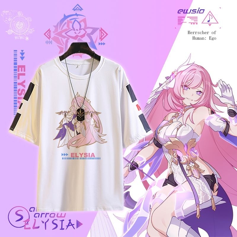 เสื้อยืดแขนสั้น พิมพ์ลายคอสเพลย์ Honkai Impact 3 Elysia Mobius Durandal Aponia