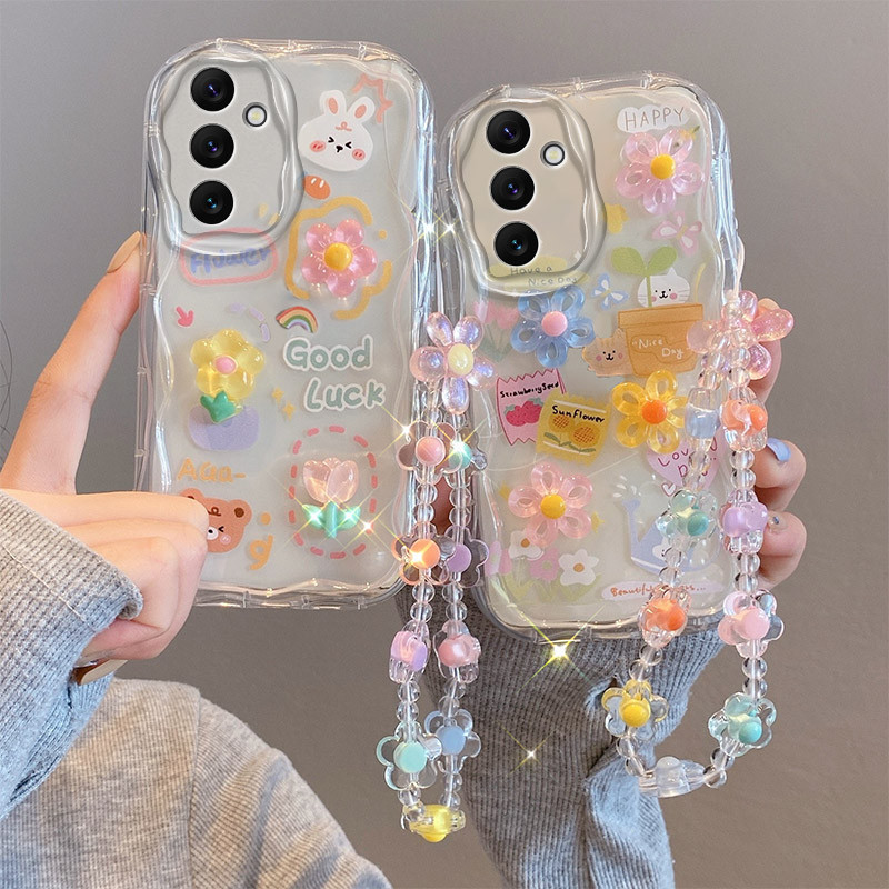 SAMSUNG เคสsamsung A15 5GเคสSamsung A15 4Gเคสเข้ากันได้กับใสน่ารักการ์ตูนครีมขอบซิลิโคนอ่อนนุ่มเคสโท