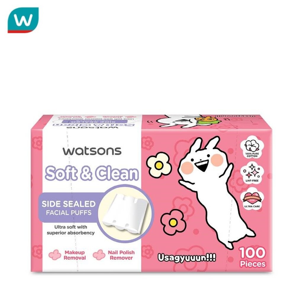 Watsons วัตสัน สำลีแผ่นรีดข้าง 100 แผ่น (Usagyuun).
