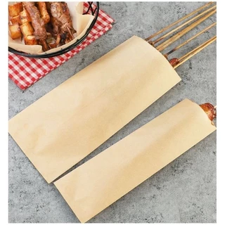 ซองกระดาษคราฟทรงยาว ใส่ของปิ้งย่าง หมู ไก่ ขนมโตเกียว เคลือบกันน้ำมัน แพ็ค 100 ใบ