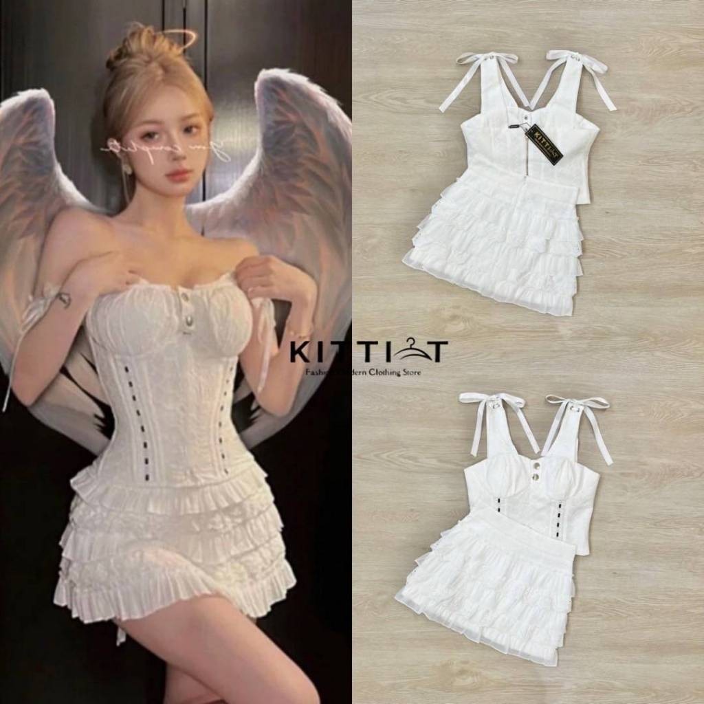 (พร้อมส่ง) KITTI-T27 (s)(e)(t) (2)  ชิ้น เสื้อ(+)กระโปรง  งานเซ็ตนี้ดูดีมากมาน ตัวเสื้อ PC.sty งานป้