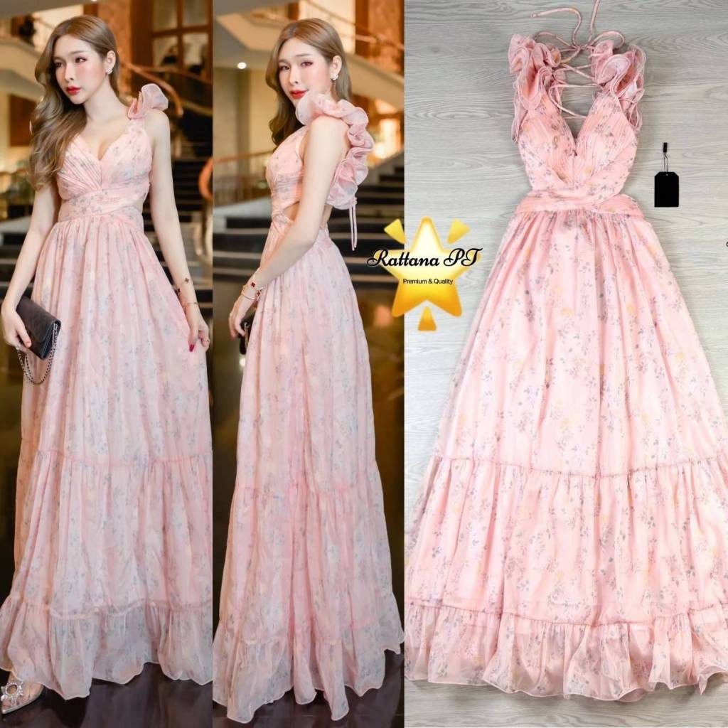Mom.ss (พร้อมส่ง) Rattana46 เดรสลายดอกไม้ ทรงสวยมาก ใส่ดินเนอร์ ออกงาน สวยๆ mom.shop