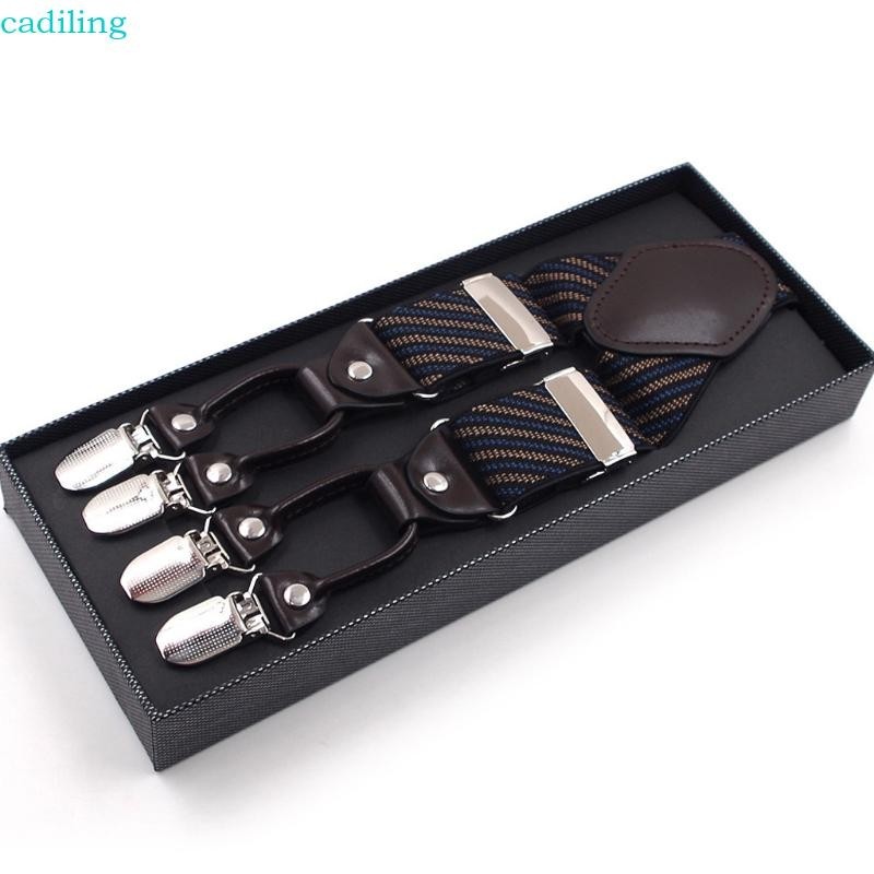 Cadiling Men Stripe Y-Shape Suspender พร้อมลื่น 6 คลิปยืดหยุ่นปรับกางเกงรั้ง