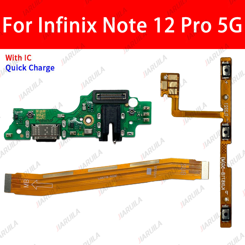 สําหรับ Infinix Note 12 Pro 5G X671B บอร์ดชาร์จ USB พอร์ต Mianboard ปุ่มปรับระดับเสียงไฟ Flex Cable