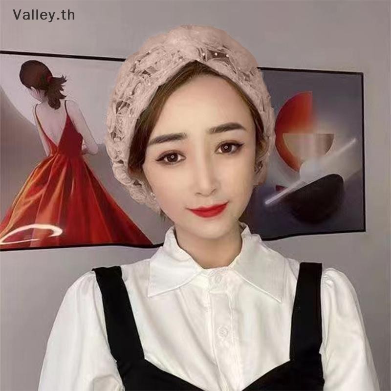 [Valley] เพชรที่สวยงามดอกไม้ผู้หญิงลูกไม้ Turban หมวกตาข่ายระบายอากาศฤดูร้อนมุสลิม Headwear หมวกหญิงทุกวัน Beanie ผม Wraps TH