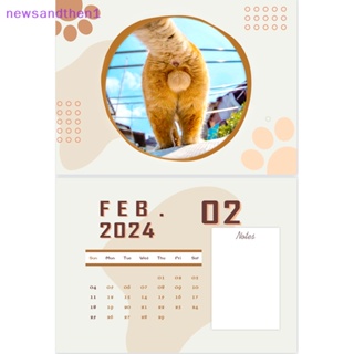 Newsandthen1 ปฏิทินแขวนผนัง รูปก้นแมว 2024 น่ารัก สําหรับคนรักแมว 2024