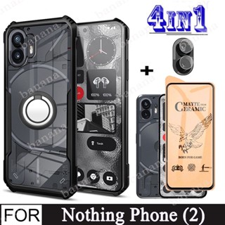 4in1 ฟิล์มกระจกนิรภัยเซรามิค เนื้อแมตต์ สําหรับ Nothing phone 2 1 เคสกันกระแทก เคสใส + ตัวป้องกันหน้าจอ และฟิล์มกันรอยเลนส์กล้อง + ที่วางโทรศัพท์มือถือ