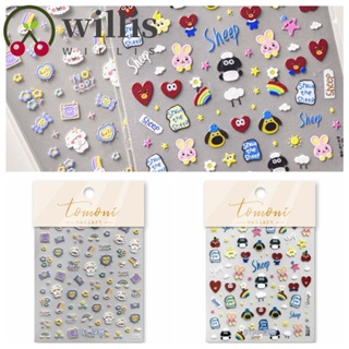 Willis สติกเกอร์ ลายการ์ตูนสุนัข แกะ 3D สีรุ้ง สไตล์ญี่ปุ่น สําหรับตกแต่งเล็บ DIY