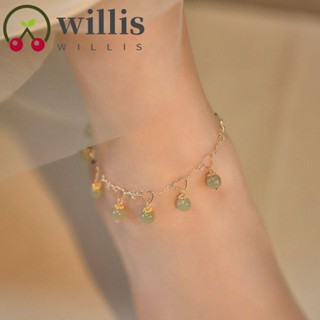 Willis สร้อยข้อเท้า หยก สีเขียว ชิโน่เซอรี่ ย้อนยุค อวยพรหัวใจ โลหะผสม ฤดูร้อน