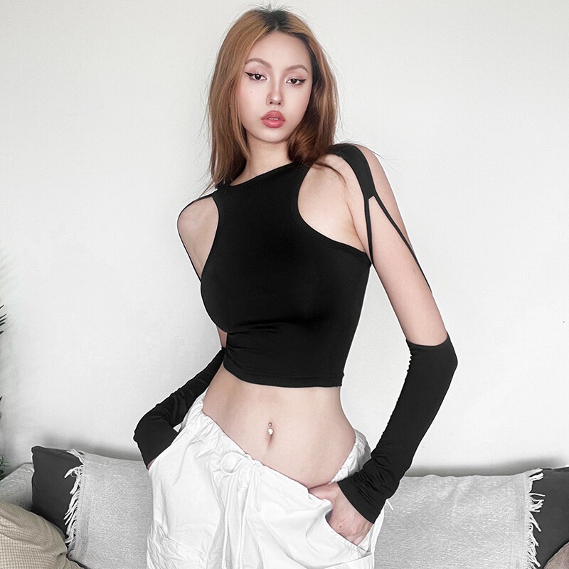 Weird Puss Y2K เสื้อครอปท็อปแขนยาวลําลอง เข้ารูป ออกแบบดี ฉลุลาย สุดเท่ สุดเซ็กซี่ แฟชั่นสําหรับผู้หญิง