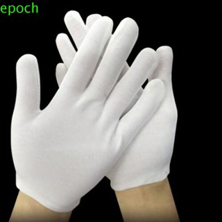 Epoch ถุงมือผ้าฝ้าย แบบเต็มนิ้ว สีขาว ยืดหยุ่น หนา สําหรับพนักงานเสิร์ฟ คนขับ เครื่องประดับ ถุงมือทํางาน การแสดงบนเวที ปาร์ตี้คอสเพลย์ 2 คู่