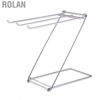 Rolan Foldable Floor Towel Rack  Space Saving Ergonomic Holder Stainless Steel 3 Bars Rustproof Z Shaped for Home Accessories