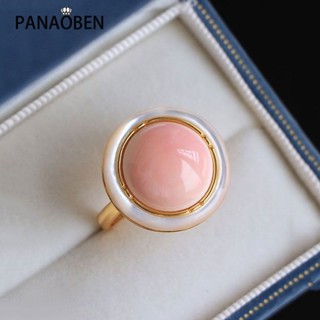 Panaoben ของแท้ แหวนหมั้น ทรงกลม สีชมพู และสีขาว หรูหรา เรียบง่าย สําหรับผู้หญิง