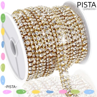 Pista ริบบิ้นคริสตัล พลอยเทียม สีทอง 3 หลา 3 แถว สําหรับตกแต่งเครื่องประดับ DIY