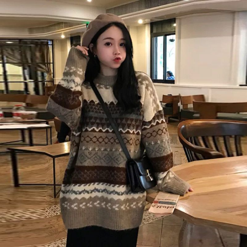 เสื้อกันหนาว ทรงหลวม สไตล์เกาหลี ญี่ปุ่น ฮ่องกง แฟชั่นฤดูใบไม้ร่วง ฤดูหนาว สําหรับผู้หญิง 2023