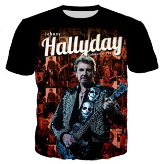 เสื้อยืด พิมพ์ลายนักร้อง Johnny Hallyday สไตล์ฮาราจูกุ สตรีท