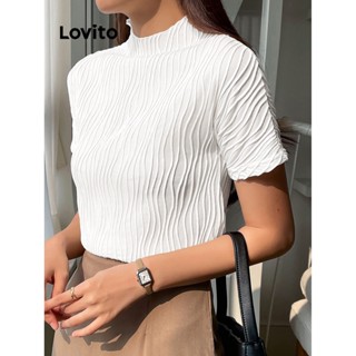 Lovito เสื้อยืดลําลอง แขนสั้น ผ้าเนื้อเรียบ สําหรับผู้หญิง L61AD041 (สีขาว)