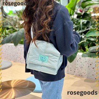 Rosegoods1 กระเป๋าสะพายข้าง ผ้าฝ้าย ไนล่อน ลายหน้ายิ้มน่ารัก แฟชั่นฤดูใบไม้ร่วง และฤดูหนาว สําหรับผู้หญิง