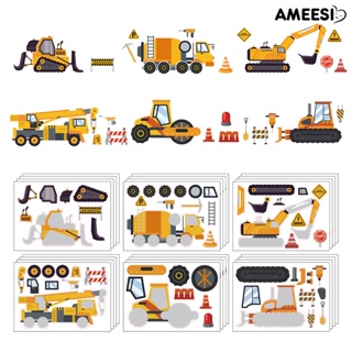 Ameesi สติกเกอร์ ลายยานพาหนะก่อสร้าง กันน้ํา ไม่จางหาย แข็งแรง สําหรับตกแต่งสมุดภาพ 12 ชิ้น