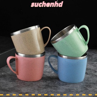 Suchenhd แก้วมักสเตนเลส ด้ามจับพลาสติก สองชั้น กันลวก 201-300 มล. สําหรับนม กาแฟ