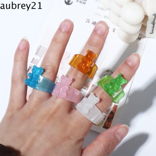 Aubrey1 แหวนเรซิ่นอะคริลิค รูปหมีน่ารัก สีแคนดี้ สไตล์เกาหลี