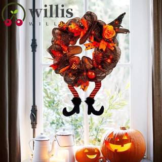 Willis พวงหรีดเรืองแสง แขวนขาแม่มด พร้อมไฟ LED อุปกรณ์งานเลี้ยง ตกแต่งบ้าน