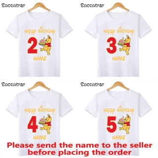 เสื้อยืด พิมพ์ลาย Winnie The Pooh เหมาะกับงานปาร์ตี้วันเกิด สําหรับเด็กผู้หญิง และเด็กผู้ชาย 1 2 3 4 5 6 7 8 9 ปี