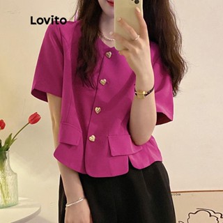 Lovito เสื้อเบลาส์ กระดุม แต่งผ่าข้าง สำหรับผู้หญิง LNA14131 (สีชมพูร้อน)