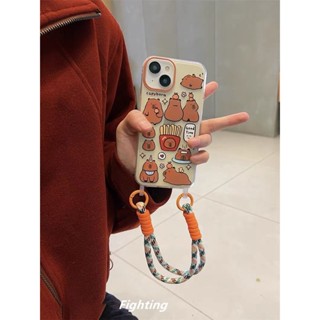 ใหม่ เคสโทรศัพท์มือถือ กันกระแทก ลายการ์ตูนคาปิบารา สีน้ําตาล พร้อมสายคล้อง สําหรับ Apple Iphone 14promax 13 11 14pro 13pro 14