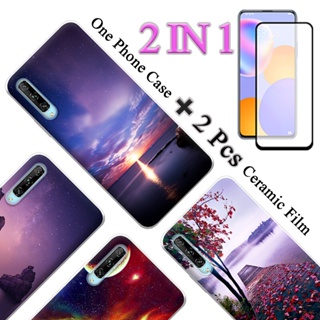 2 IN 1 Honor 9X Pro เคสโทรศัพท์น่ารัก พร้อมหน้าจอเซรามิคโค้ง สองชิ้น