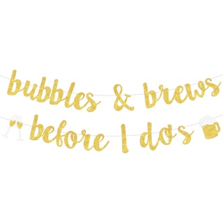 Cheereveal ธงแบนเนอร์ ลาย Bubbles &amp; Brews Before I Dos Banner สําหรับตกแต่งงานปาร์ตี้ งานแต่งงาน