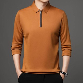 ขายส่ง เสื้อโปโลแขนยาวลําลอง คอปก เข้ารูป ยืดหยุ่นสูง สีพื้น แฟชั่นฤดูใบไม้ร่วง สไตล์เกาหลี สําหรับผู้ชาย