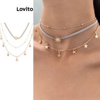 Lovito สร้อยคอ พลอยเทียม รูปดาว ธรรมดา ลําลอง สําหรับผู้หญิง L63AD017 (สีทอง)