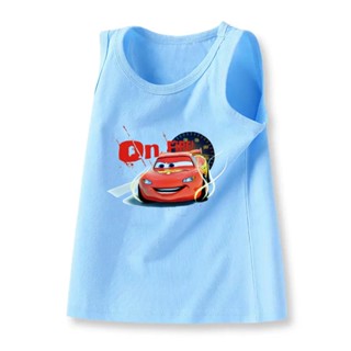 Lolocee เสื้อยืดแขนกุด ผ้าฝ้าย ลาย Lightning McQueen แฟชั่นฤดูร้อน สําหรับเด็กผู้ชาย