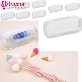 Lveror กระเป๋าดินสอ PVC มีซิป สีขาวใส แบบพกพา 10 ชิ้น