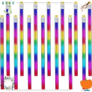 Suhu ดินสอไม้ ทรงกลม สีรุ้ง สีดํา 48 ชิ้น