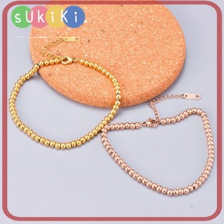 Sukiki สร้อยข้อมือ กําไลข้อมือ ชุบทอง 18k จี้ลูกบอลนําโชค สีโรสโกลด์ เครื่องประดับ สําหรับผู้หญิง ผู้ชาย