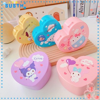 Susth กล่องเครื่องประดับ ต่างหู สร้อยคอ รูปหัวใจ แบบฝาพับ ลายการ์ตูน Kuromi Cinnamoroll พร้อมกระจก