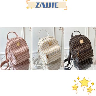 Zaijie24 กระเป๋าเป้สะพายหลัง กระเป๋านักเรียน หนัง PU มีซิป สีชมพู ขาว กาแฟ แฟชั่นสําหรับผู้หญิง