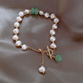 Yonger สร้อยข้อมือมุกเทียม หัวเข็มขัดนิรภัย ปรับได้ หรูหรา เครื่องประดับ สําหรับแฟนสาว