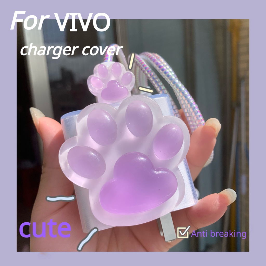 เคสที่ชาร์จ ลายการ์ตูนอุ้งเท้าแมวน่ารัก สีม่วง สําหรับ VIVO 10W 18W 33W 44W 66W 80W 120W